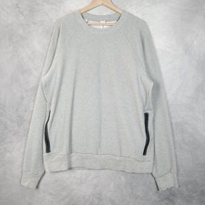 Alo Sweatshirt Mens Large Gray Crewneck Zip Pocket Textured Yoga Pullover